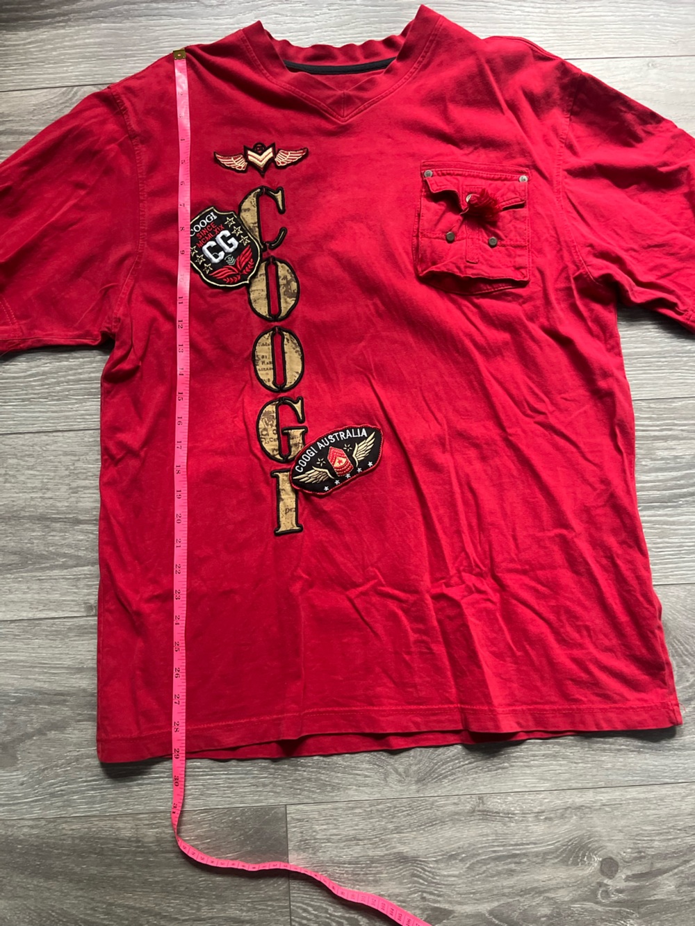 COOGI Red Logo Cargo Pocket Crew Neck Tee Shirt Men’s Size L Streetwear 90s Y2K - Picture 8 of 9